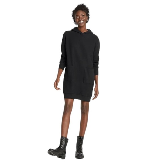WHO WHAT WEAR Long Sleeve Black Longevity Hoodie Dress Women's Size XS - Picture 2 of 16